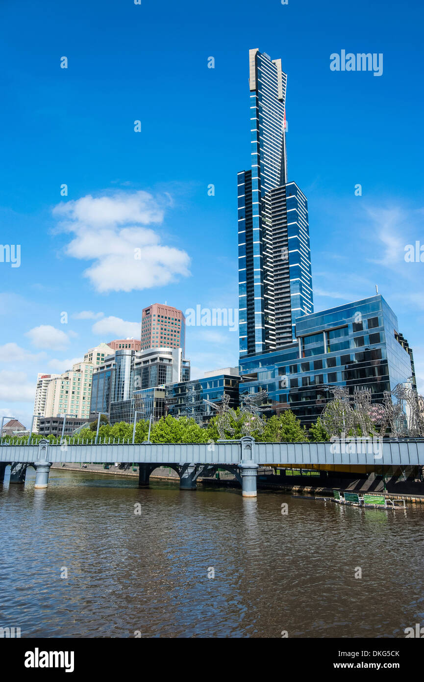 High rise buildings on the Yarra River flowing through Melbourne, Victoria, Australia, Pacific Stock Photo