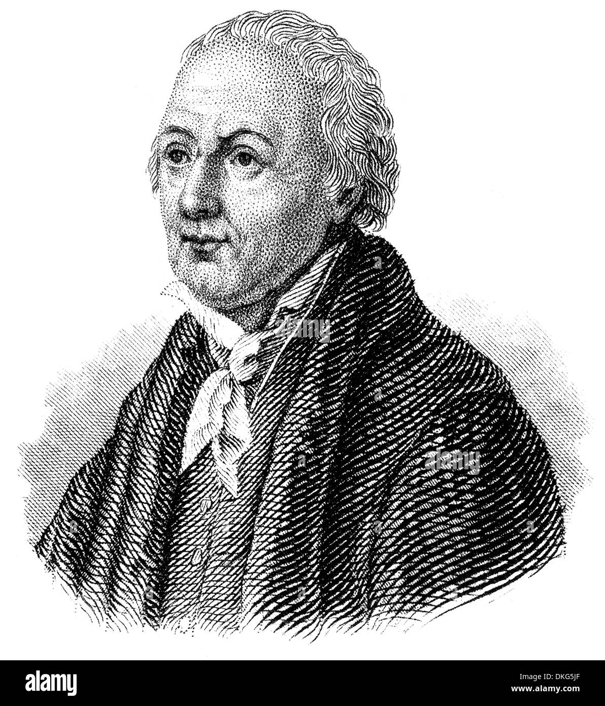 Portrait of Nikolaus Joseph Freiherr von Jacquin or Baron Nikolaus von Jacquin, 1727 - 1817, an Austrian scientist who studied m Stock Photo