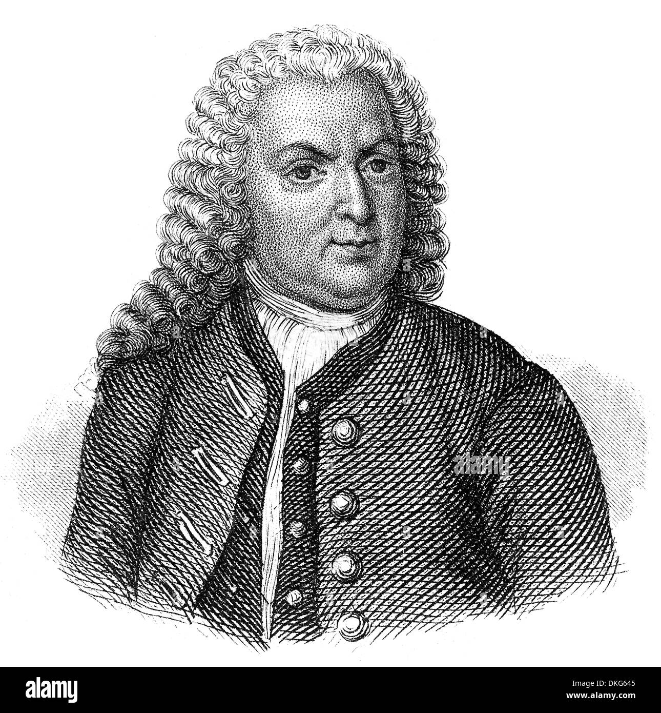 Portrait of Johann Sebastian Bach, 1685 - 1750, a German composer and organ and piano virtuoso of the Baroque, Stock Photo