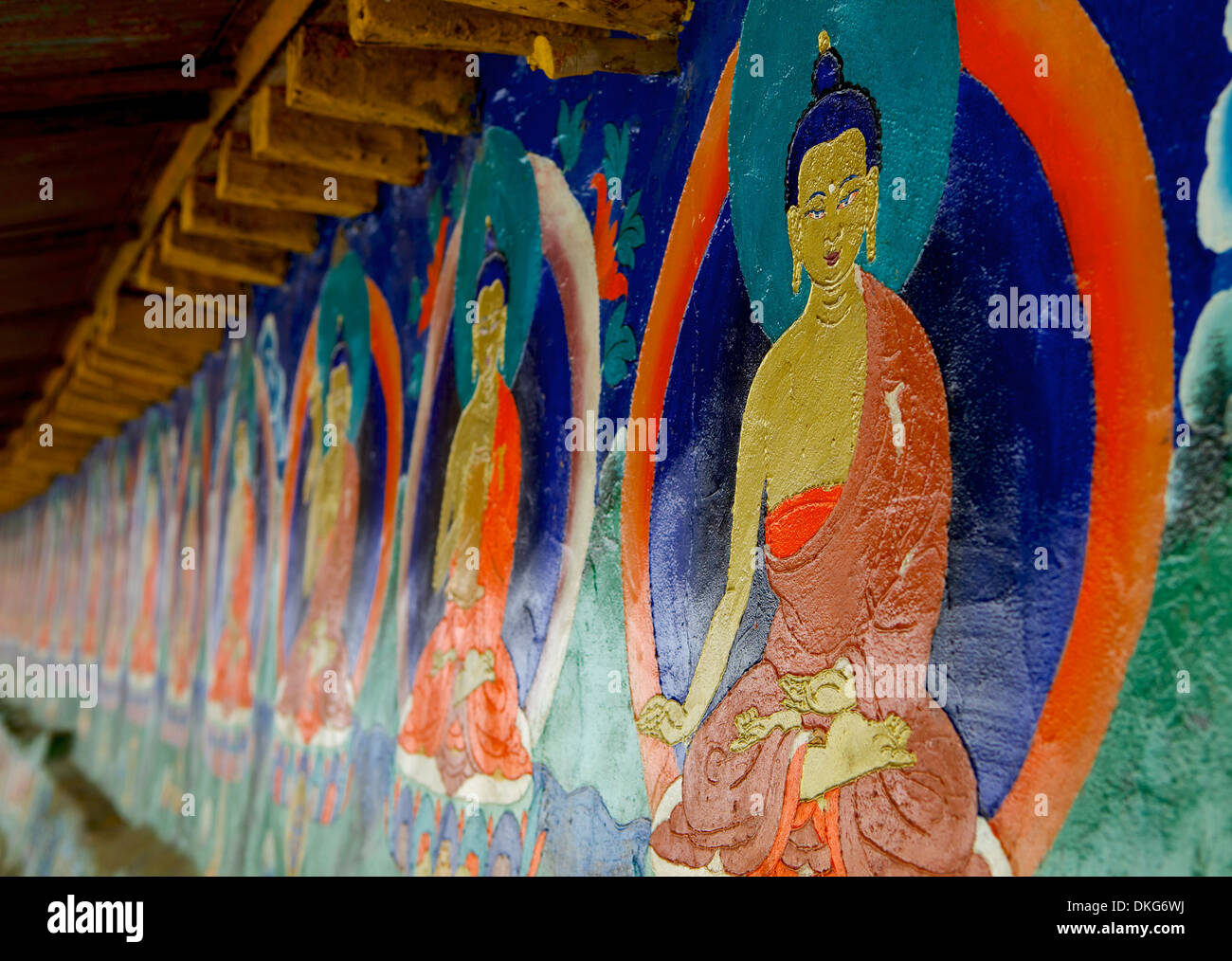 Buddhist wall paintings at Tashilhunpo (Tashilunpo) monastery, Shigatse (Xigaze) (Xigatse), Tibet, China, Asia Stock Photo