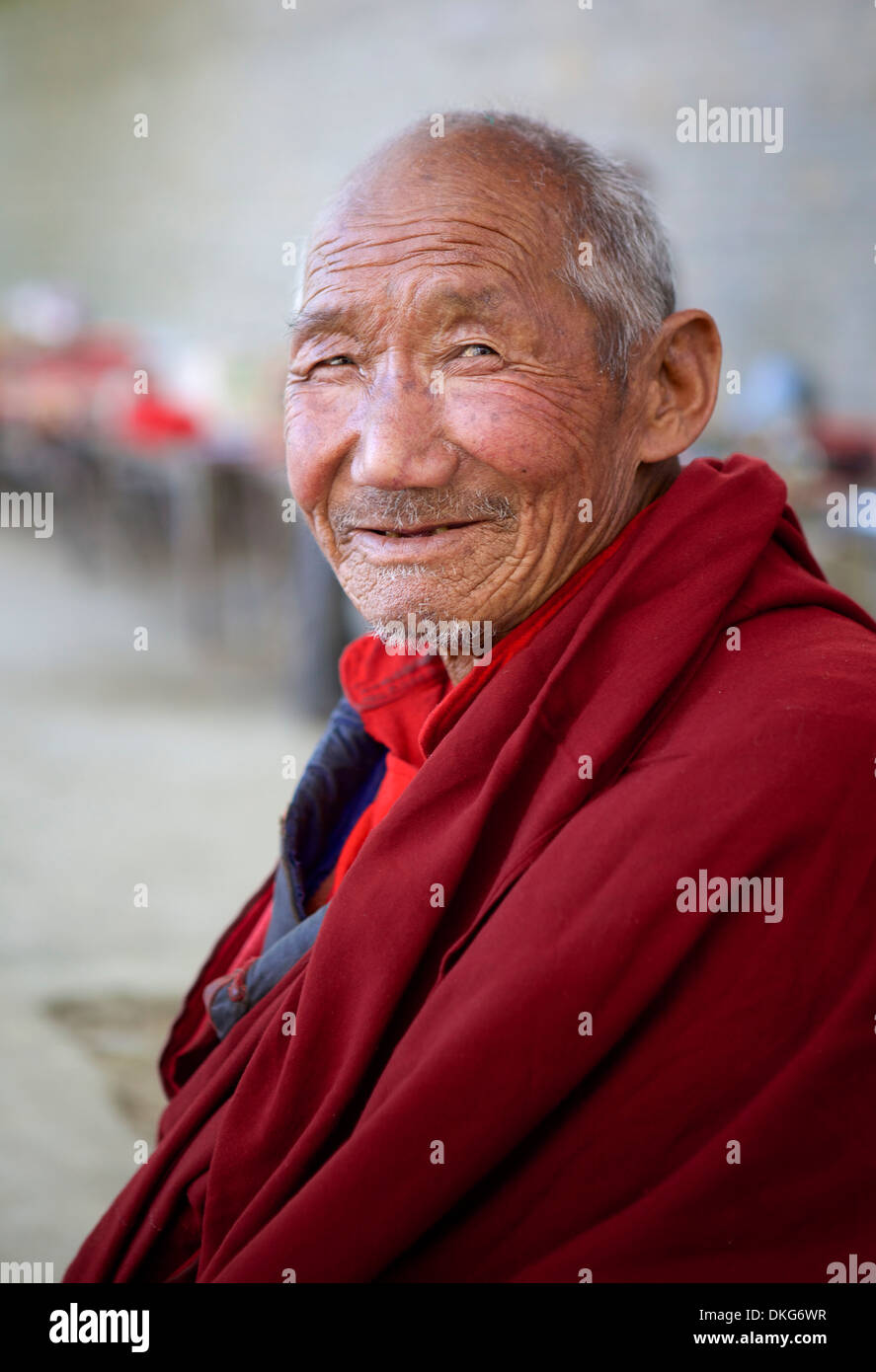 Tibetan Buddhist monk at Tashilunpo Monastery ,Shigatse, Tibet, China, Asia Stock Photo