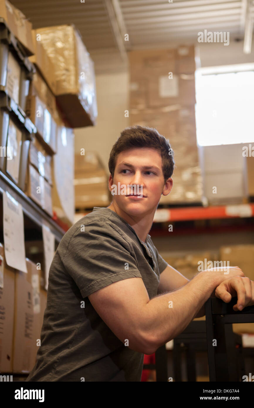 Worker standing in warehouse Stock Photo Alamy