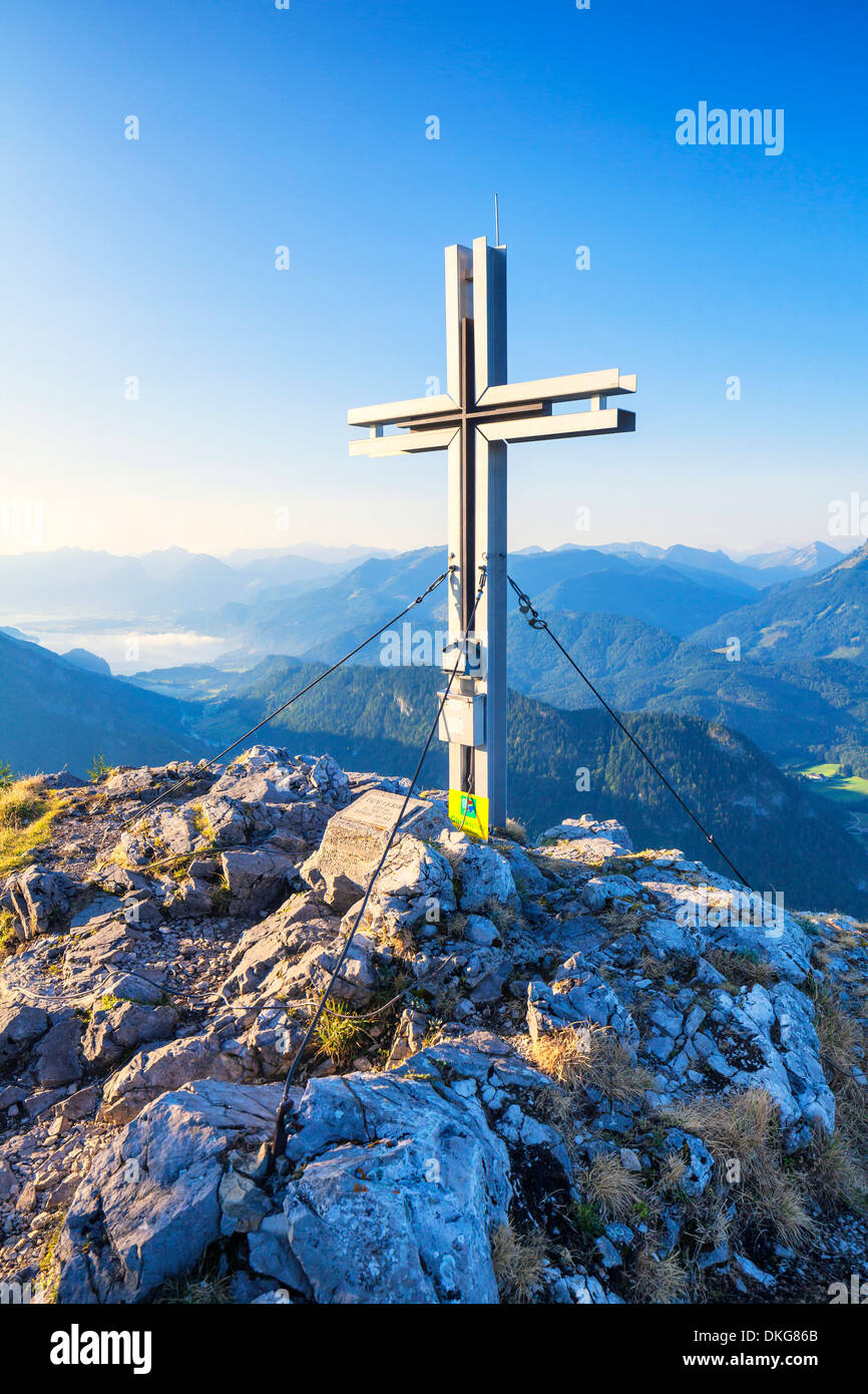 Mountain cross at Frauenkopf over Fuschl am See, Salzkammergut, Austria, Europe Stock Photo