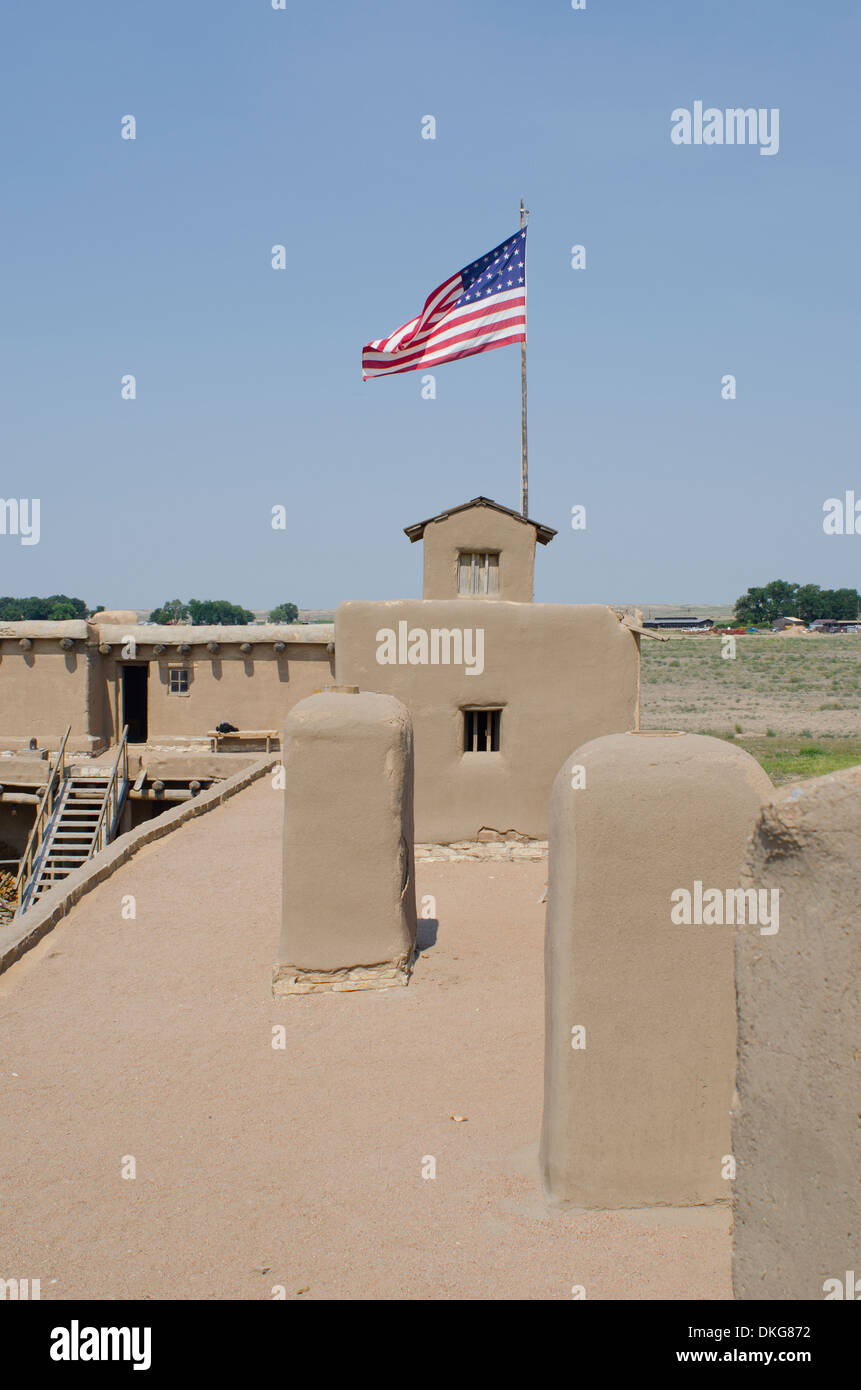 Bent's Old Fort on the prairies of eastern Colorado was the only settlement between MIssouri and Santa Fe, New Mexico. Stock Photo