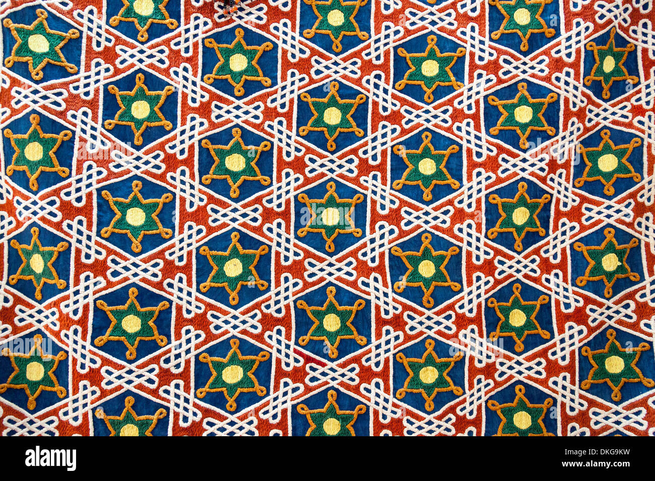 A colourful Suzani textile, cotton hand embroidered needlework, Khiva, Uzbekistan Stock Photo