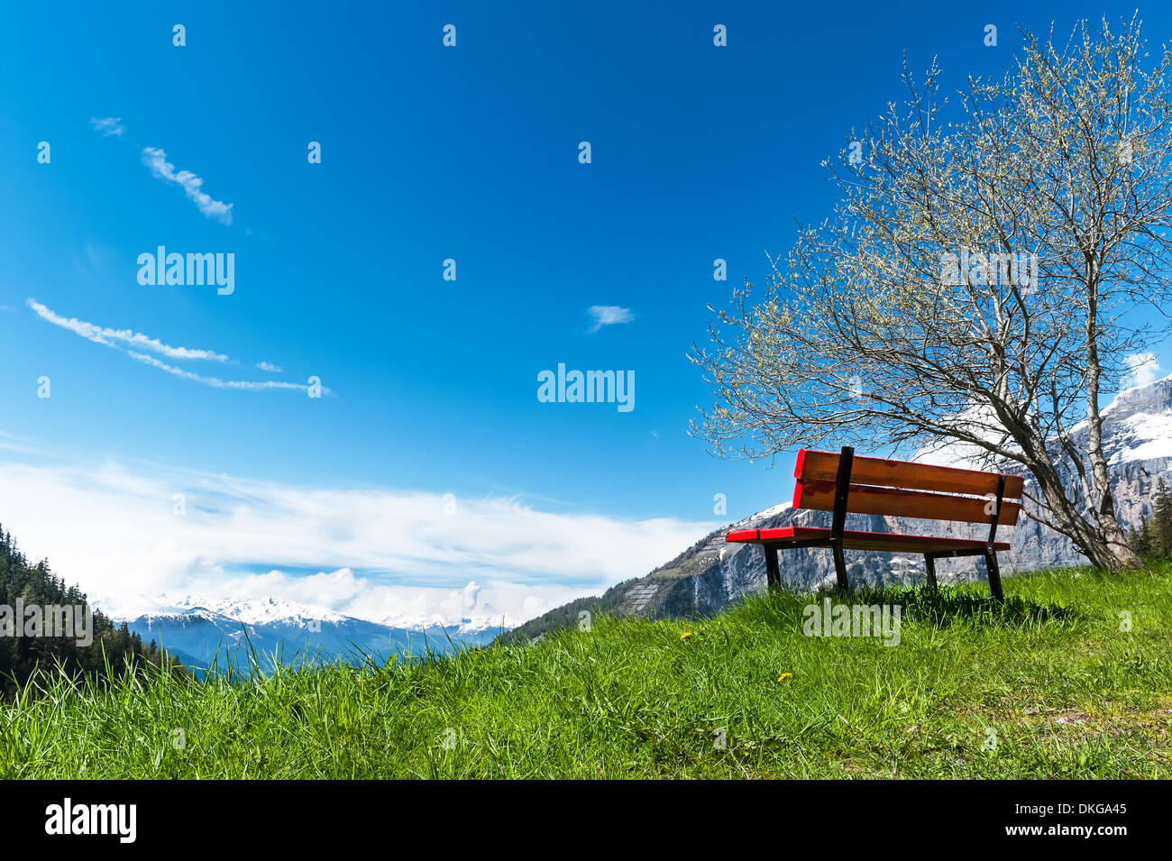 View of the Bernese Alps from the village Torrentalp, Switzerland Stock Photo