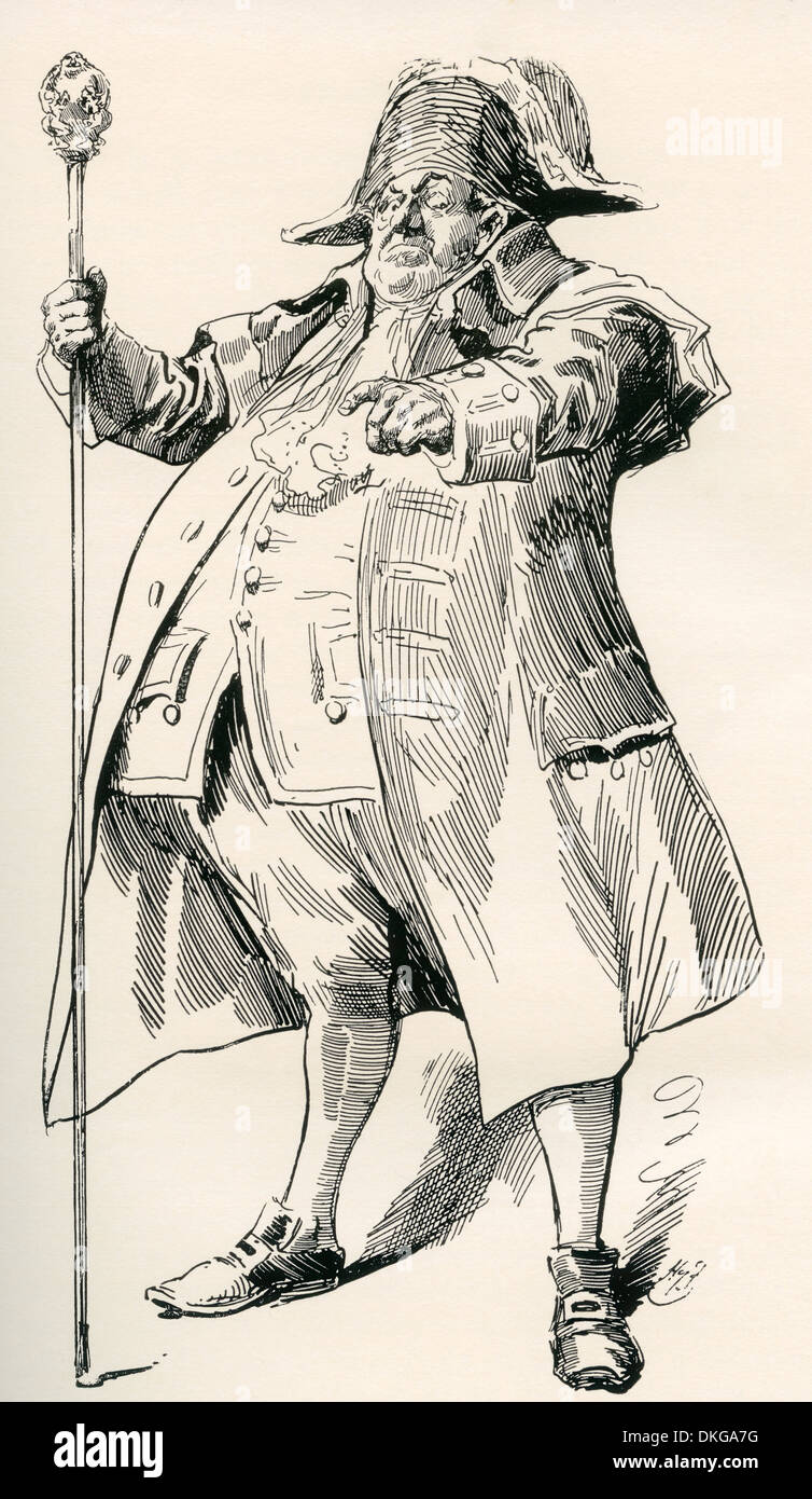 The Beadle. Illustration by Harry Furniss for Sketches by Boz by Charles Dickens. Stock Photo