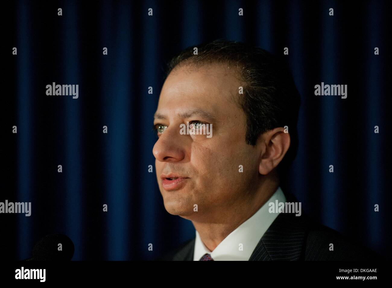 Manhattan, New York, USA. 5th Dec, 2013. PREET BHARARA, the United States Attorney for the Southern District of New York announces charges against 49 defendants for participating in a widespread nine-year fraud scheme to illegally obtain nearly half a million dollars in Medicaid benefits, Thursday, December 5, 2013. (One St. Andrew's Plaza, Lobby). Credit:  ZUMA Press, Inc./Alamy Live News Stock Photo