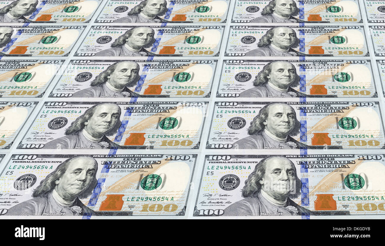 Several of the Newly Designed U.S. One Hundred Dollar Bills. Money Concept. Stock Photo