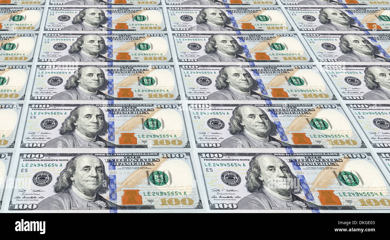 Several of the Newly Designed U.S. One Hundred Dollar Bills. Money Concept. Stock Photo