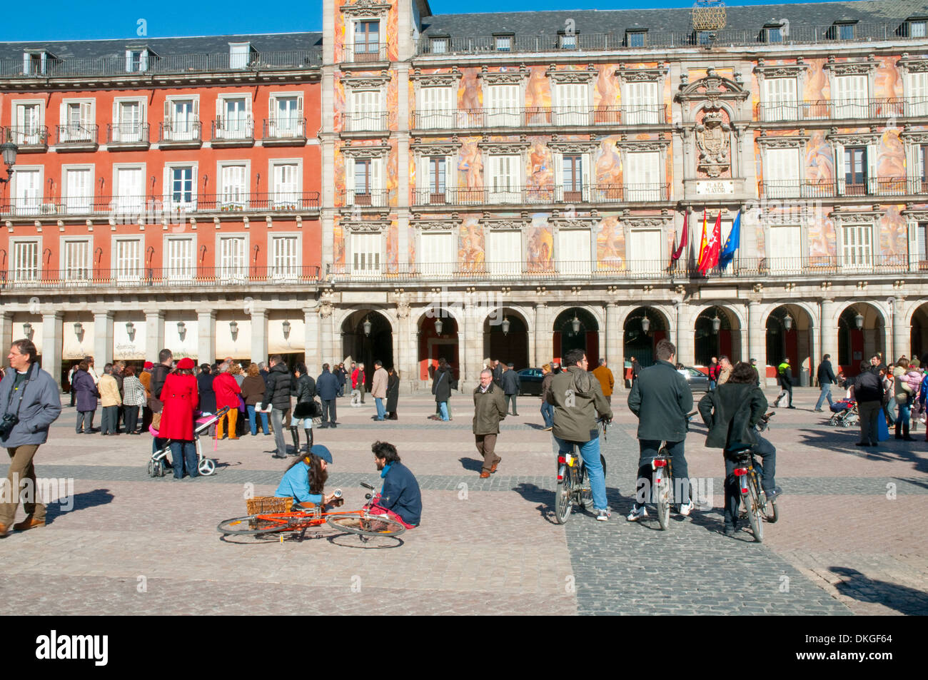 People riding bikes at the Main Square. Madrid, Spain Stock Photo Alamy