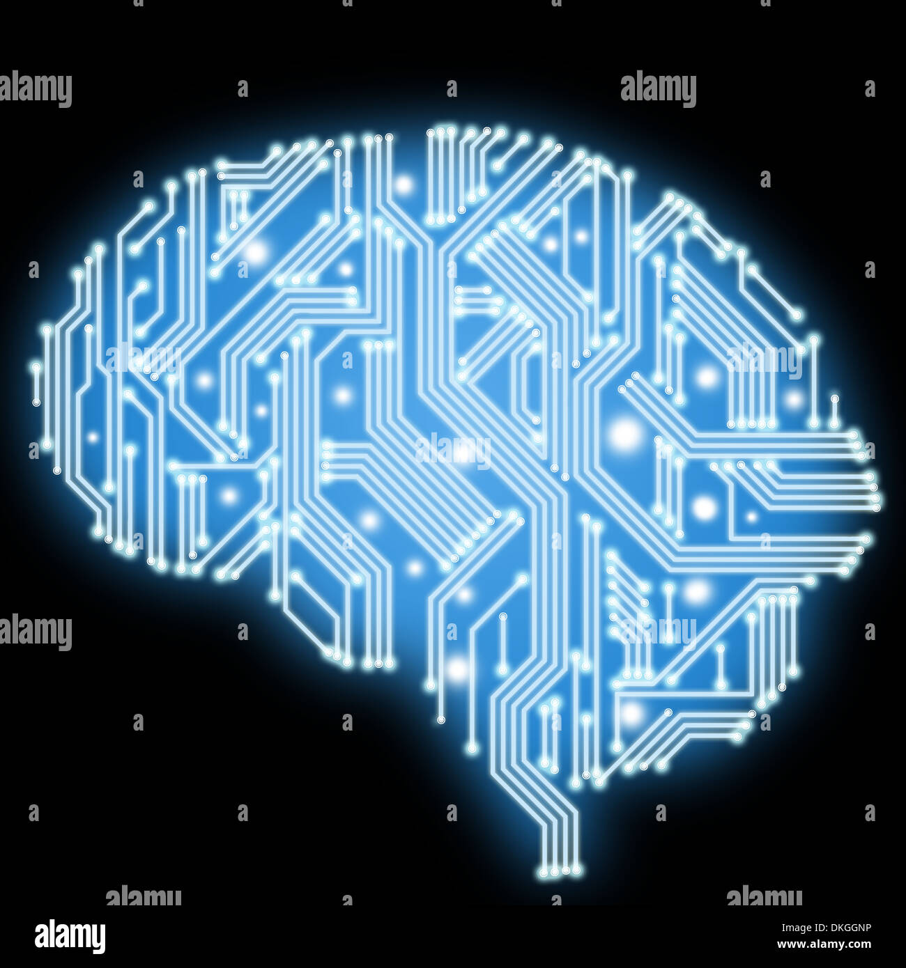 Abstract human brain in form of circuit board on black background Stock ...