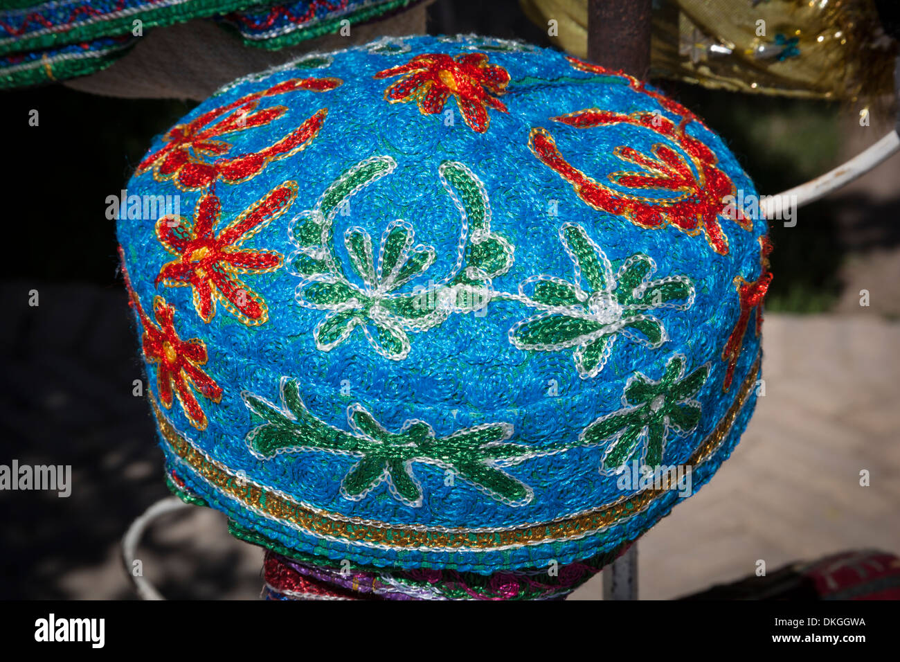 Colourful hat for sale, Khiva, Uzbekistan Stock Photo