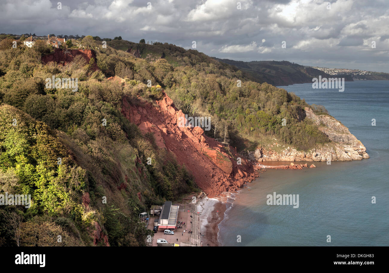 Coastal erosion at Babbacombe Beach, Devon, England. Stock Photo