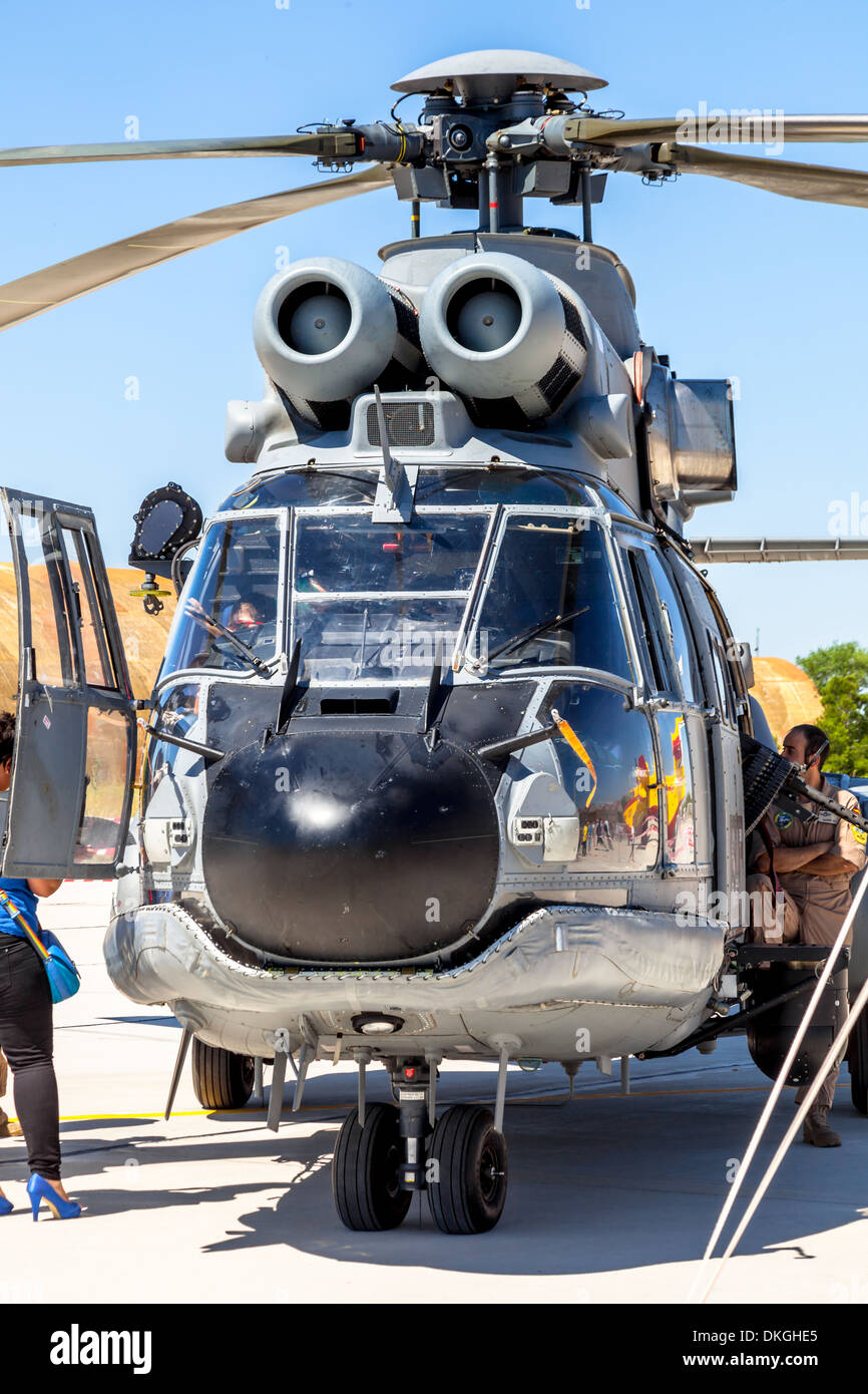 Helicopter Eurocopter AS332 Super Puma taking part in a static exhibition  on the open day of the airbase of Los Llanos Stock Photo - Alamy