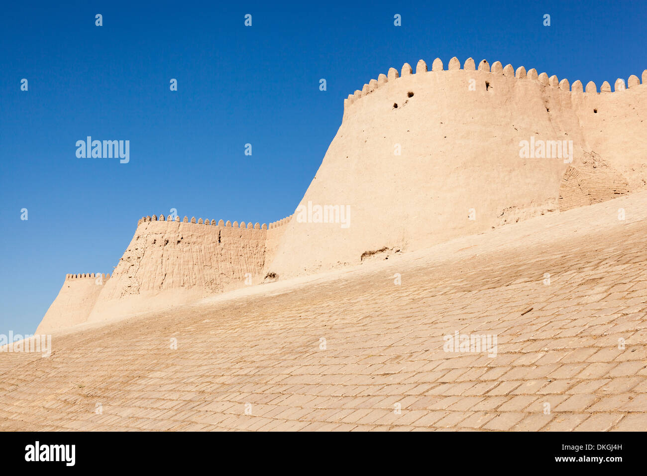 Outer wall of Ichan Kala, near Tosh Darvoza south gate, Khiva, Uzbekistan Stock Photo