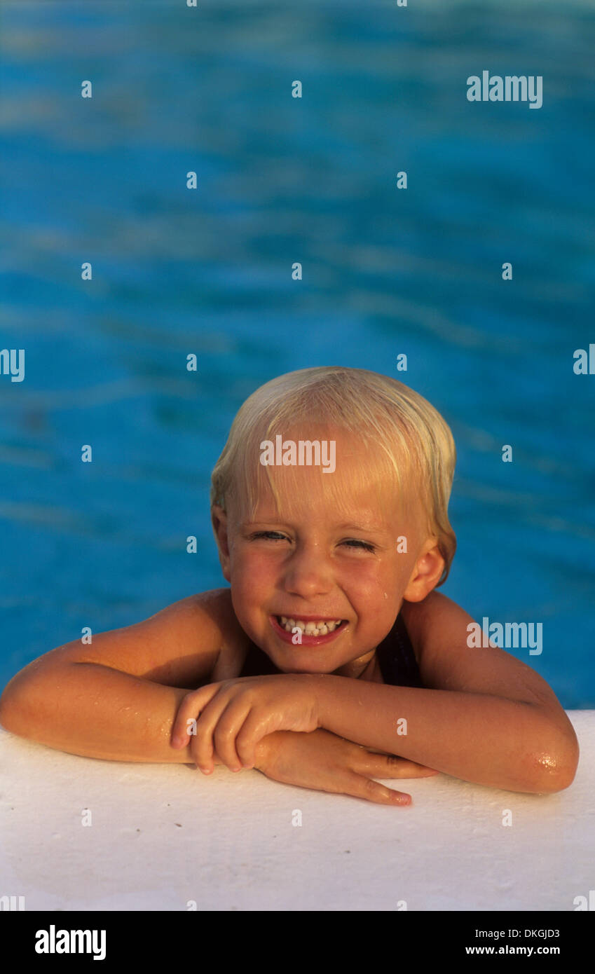 Children, four year old girl in swimming pool Stock Photo Alamy