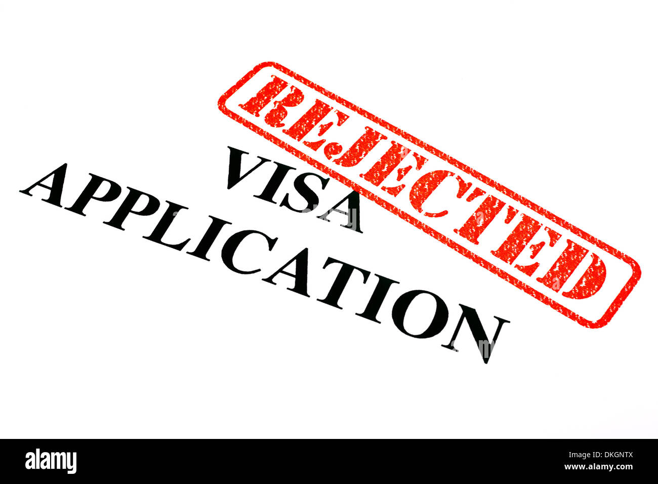 A close-up of a REJECTED Visa Application document. Stock Photo