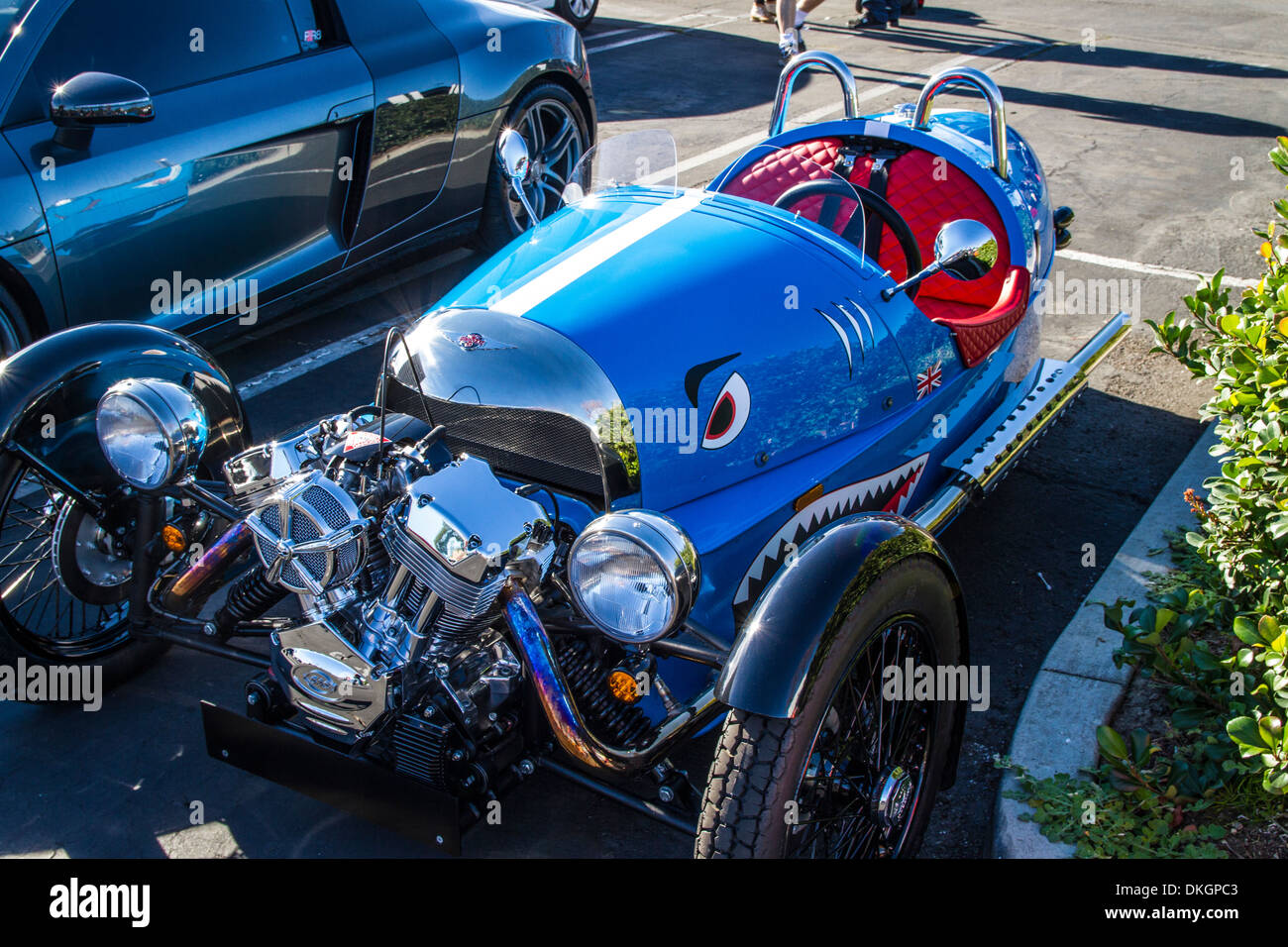 A custom Morgan Three wheeler at the 2013 Motor4toys event in Woodland Hill California Stock Photo