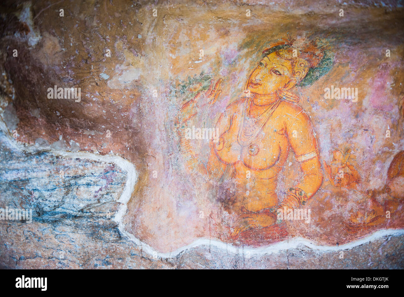 Apsara Frescoes on Mirror Wall at Sigiriya Rock Fortress, UNESCO World Heritage Site, Sri Lanka, Asia Stock Photo
