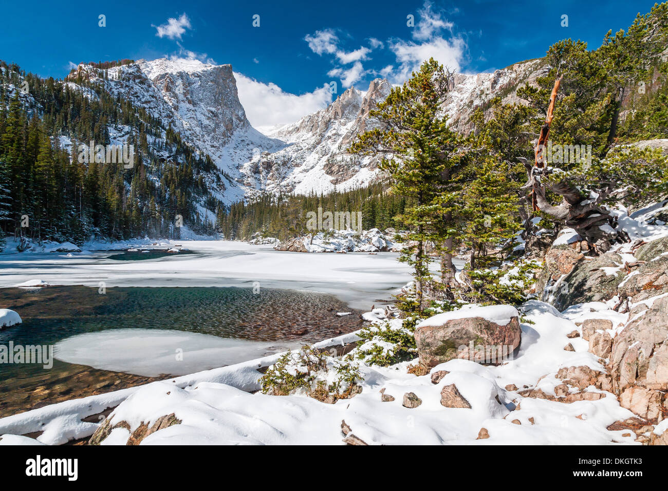 Bear Lake in winter, Rocky Mountain National Park, Colorado, United States of America, North America Stock Photo