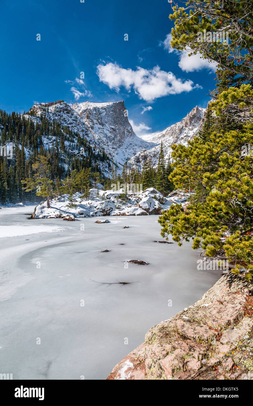 Bear Lake in winter, Rocky Mountain National Park, Colorado, United States of America, North America Stock Photo