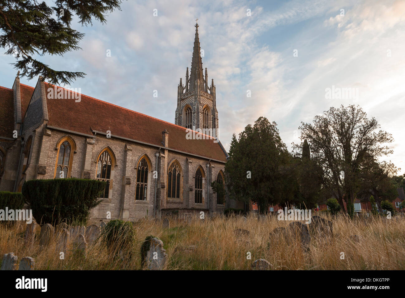 Evening light sets over All Saints Church, Marlow, Buckinghamshire, England, United Kingdom, Europe Stock Photo