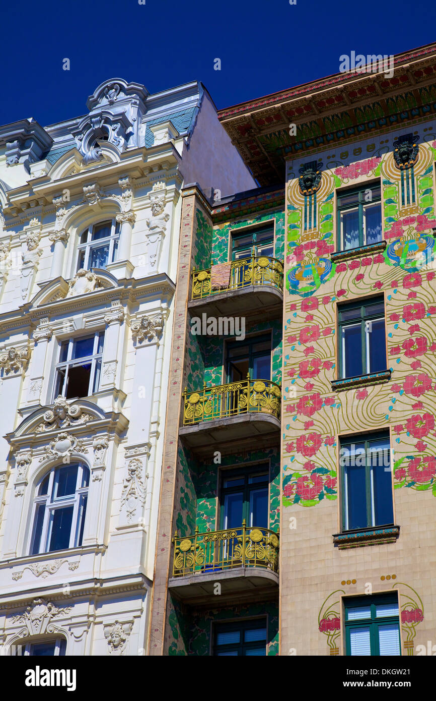 Otto Wagner's Art Nouveau Apartments, Majolica House, Vienna, Austria, Europe Stock Photo