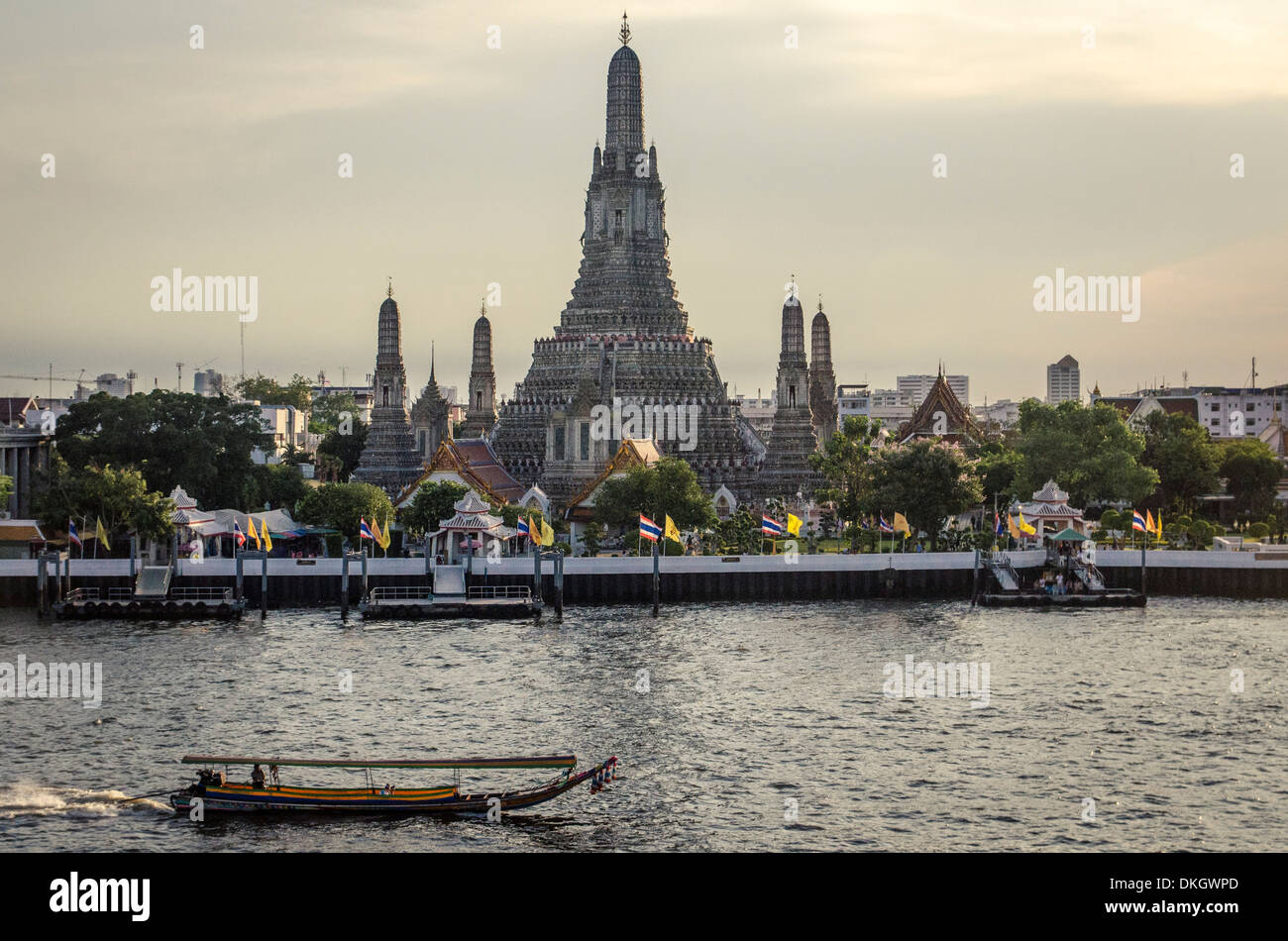 Wat Arun and Chao Phraya River, Bangkok, Thailand. Stock Photo