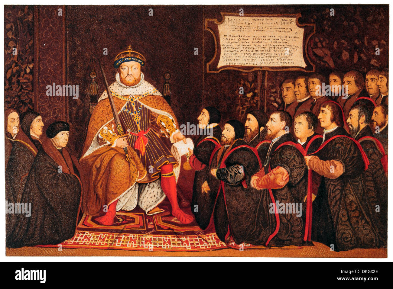 King Henry VIII Presenting a Charter to the Company of Barber Surgeons By Holbein Stock Photo
