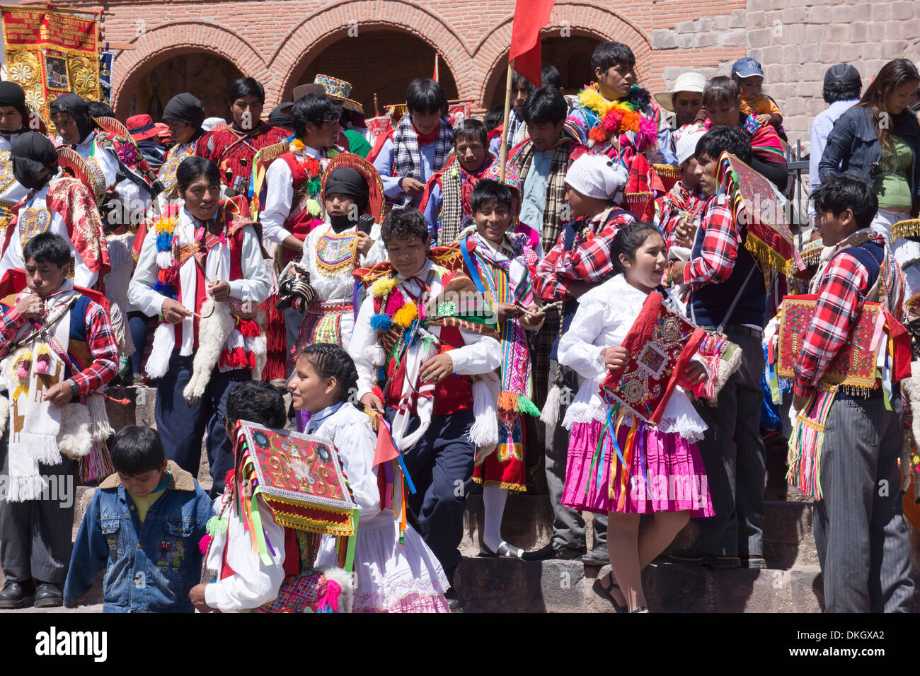 Religious festival in preparation for the Corpus Christi festival, Urcos, Peru, South America Stock Photo