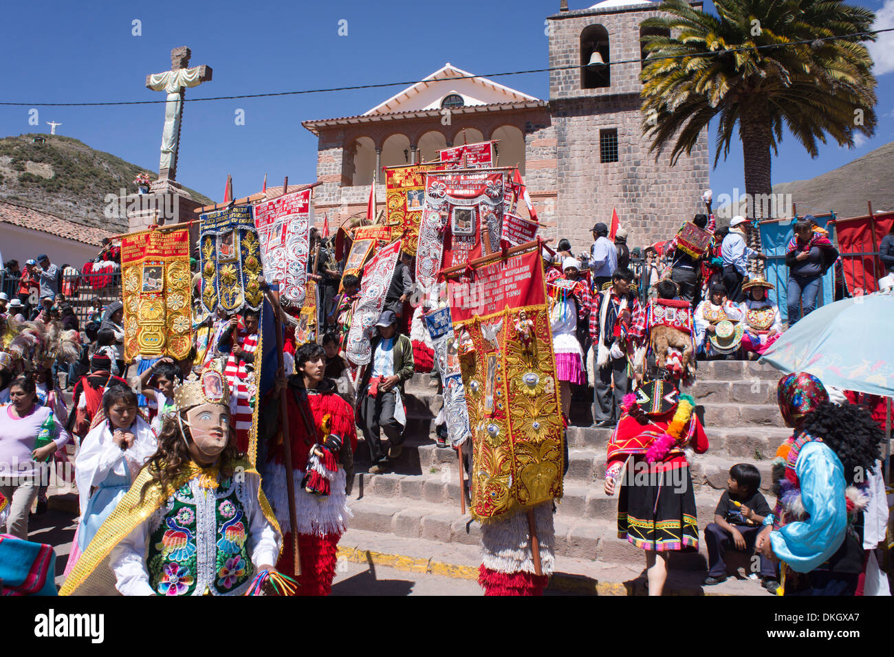 Religious festival in preparation for the Corpus Christi festival, Urcos, Peru, South America Stock Photo