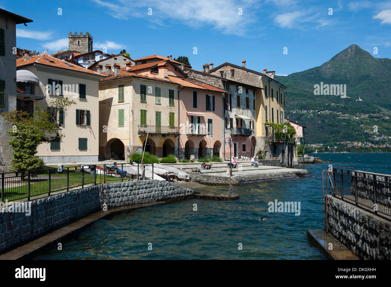 Lake side, by the harbour, Rezzonico, Lake Como, Italian Lakes, Lombardy, Italy, Europe Stock Photo