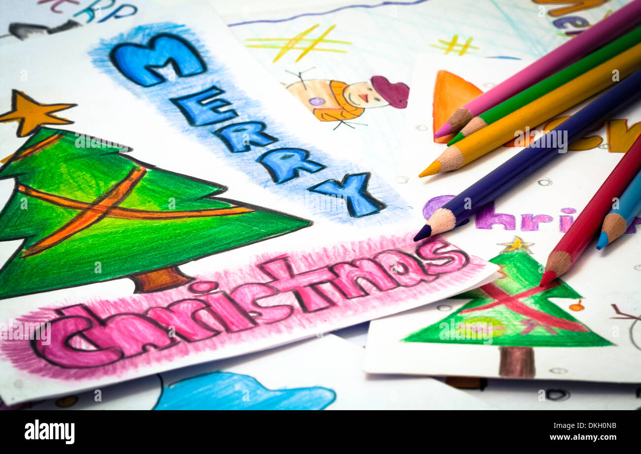 kids making Christmass cards Stock Photo - Alamy