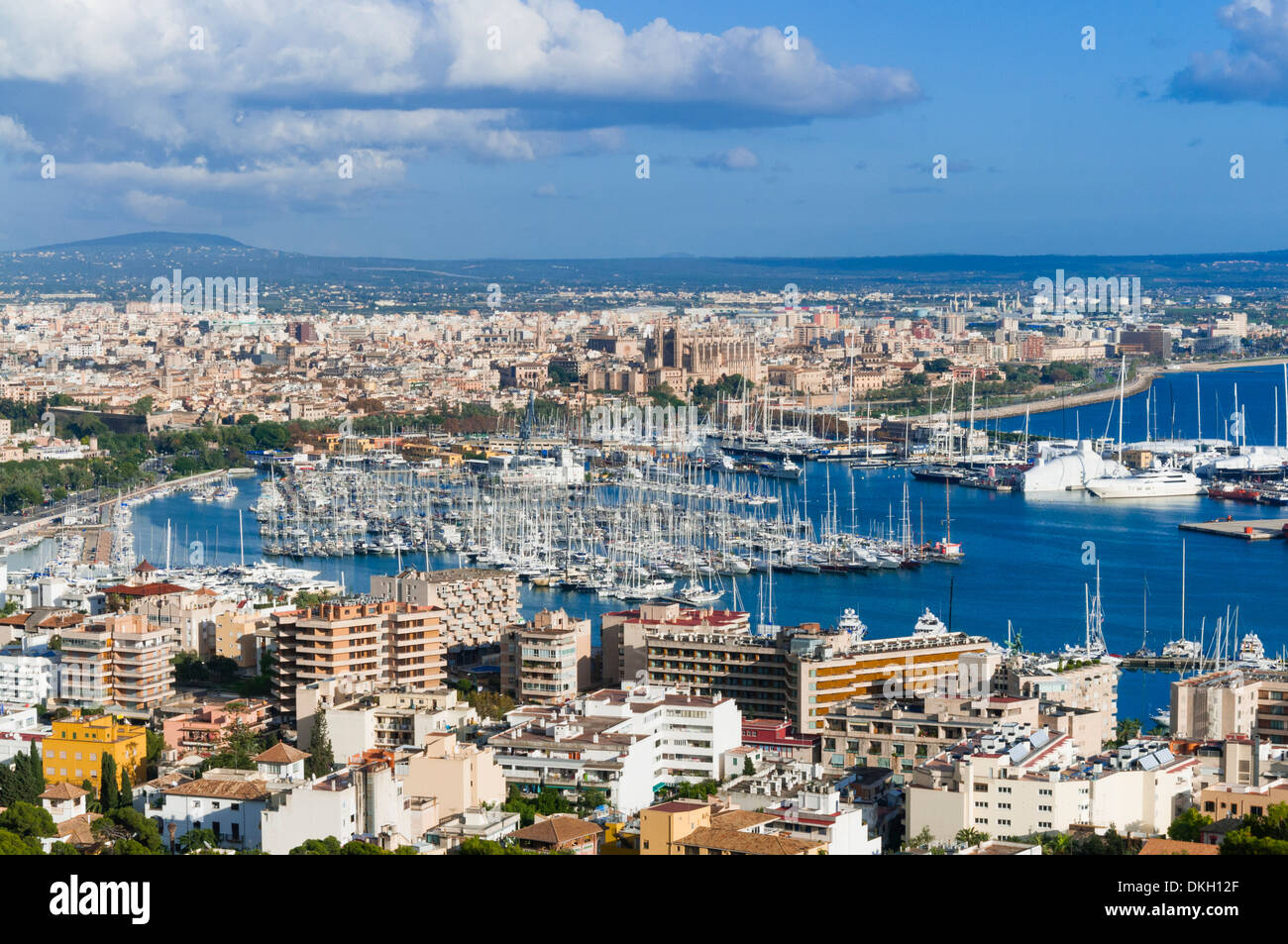 Palma de Majorca harbor bay from Bellver Castle, Palma de Mallorca, Majorca, Balearic Islands, Spain, Europe Stock Photo