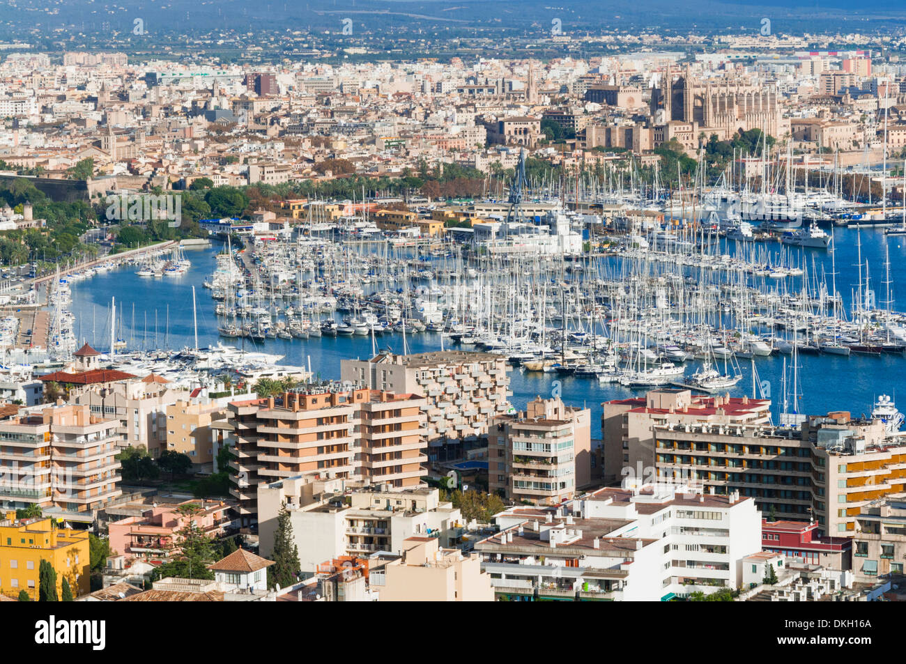 Palma de Majorca harbor bay from Bellver Castle, Palma de Mallorca, Majorca, Balearic Islands, Spain, Mediterranean, Europe Stock Photo