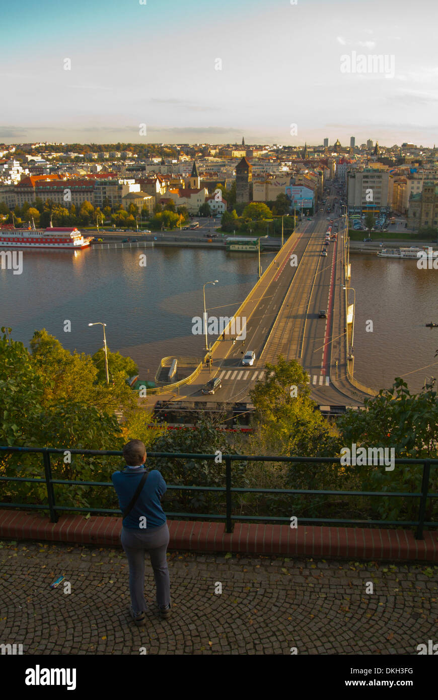 View from Letenske sady park towards Stefanikuv most bridge and central Prague Czech Republic Europe Stock Photo
