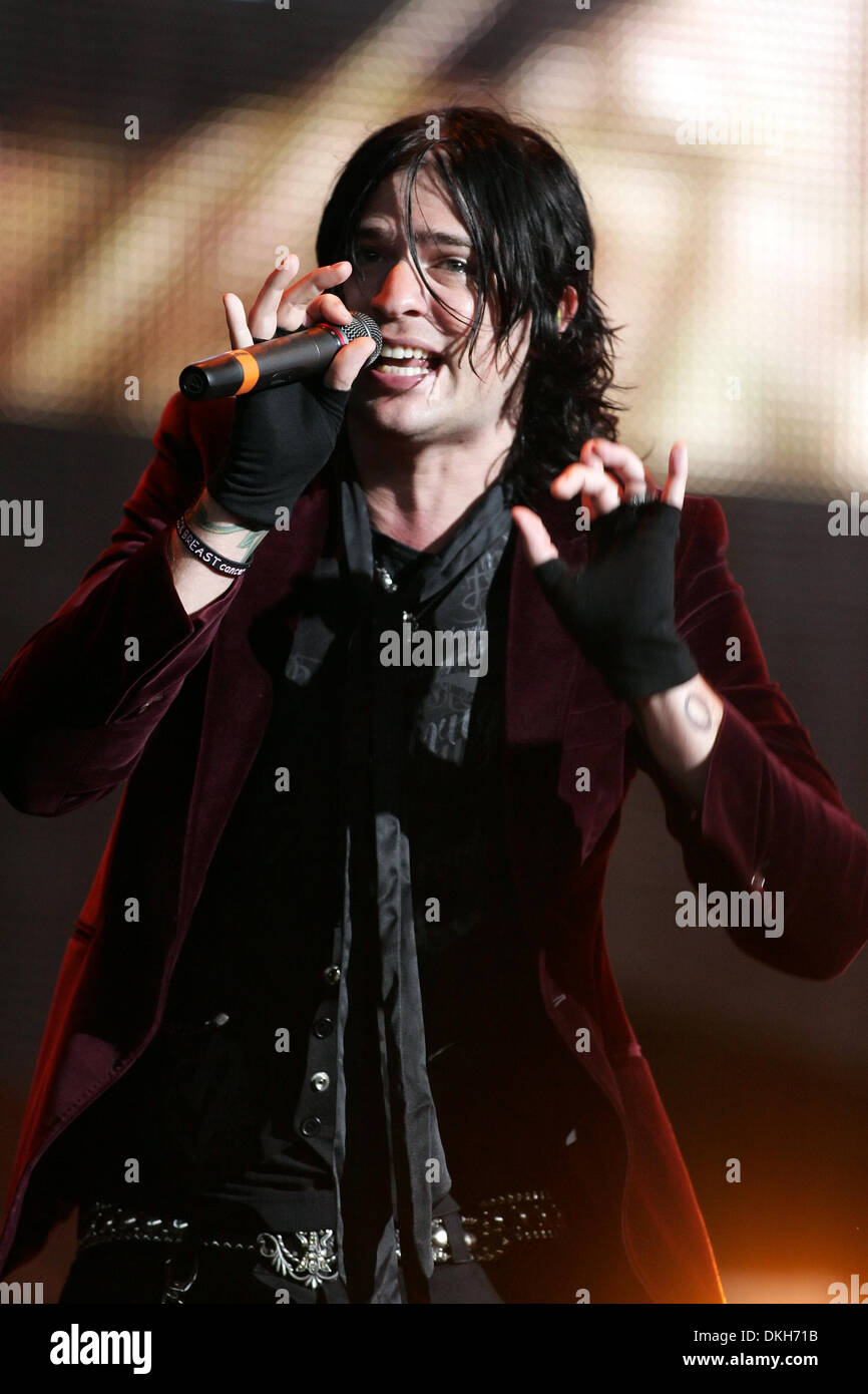 Austin Winkler, lead singer of Hinder, performs on stage at the Molson