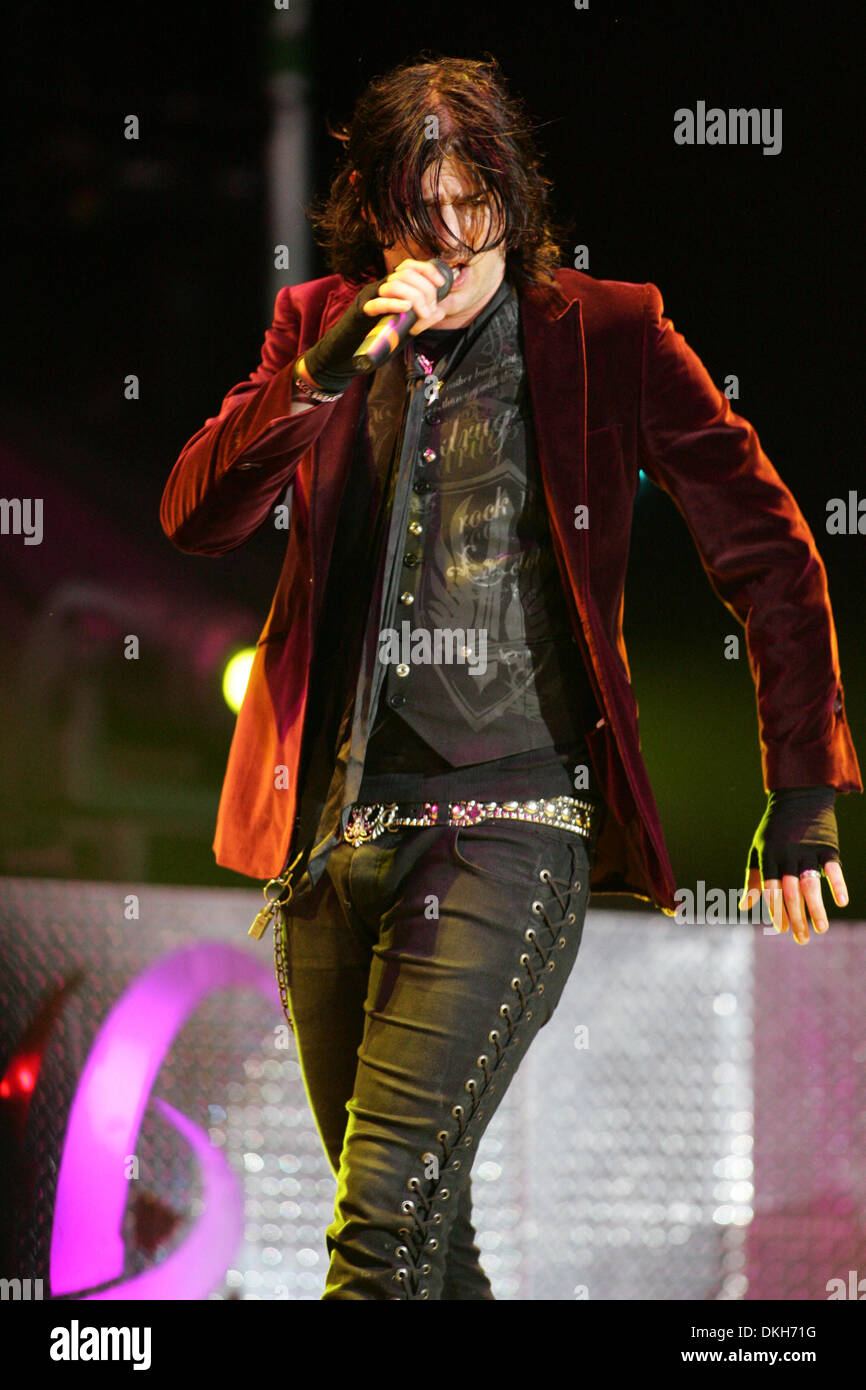 Austin Winkler, lead singer of Hinder, performs on stage at the Molson