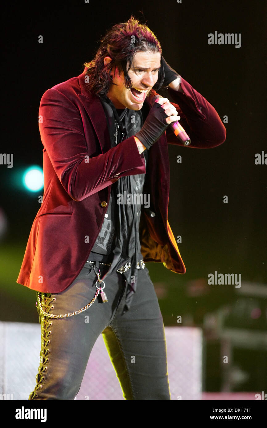 Austin Winkler, lead singer of Hinder, performs on stage at the Molson