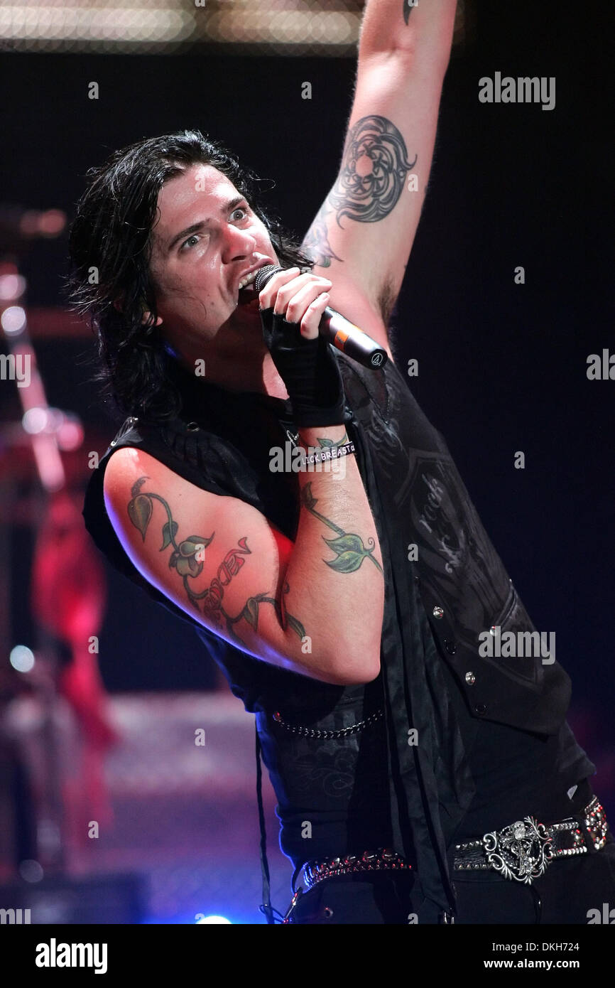 Austin Winkler, lead singer of Hinder, performs on stage at the Molson