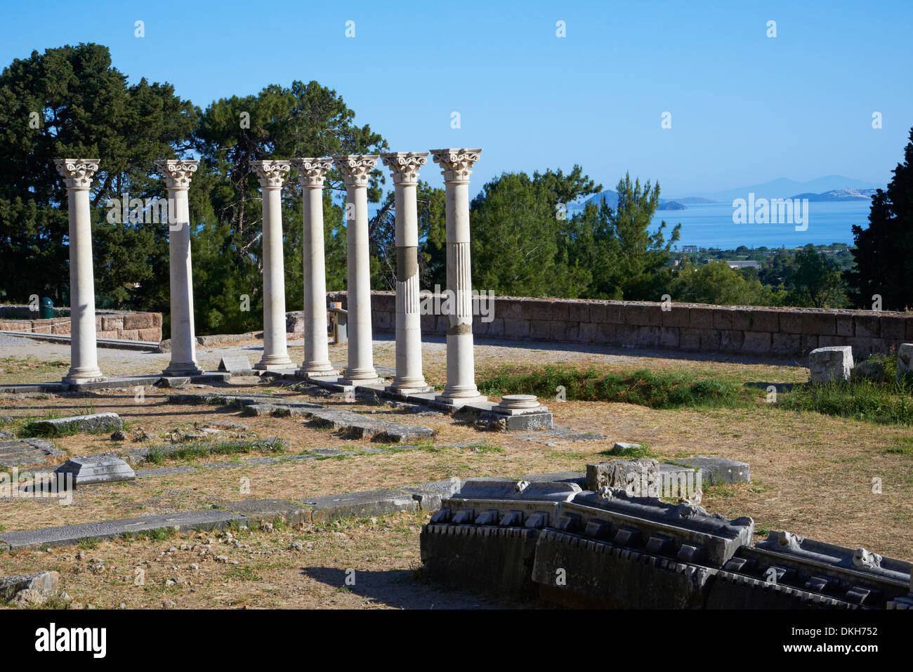 Columns in the ancient Greek city of Asklepieion, Kos, Dodecanese, Greek Islands, Greece, Europe Stock Photo