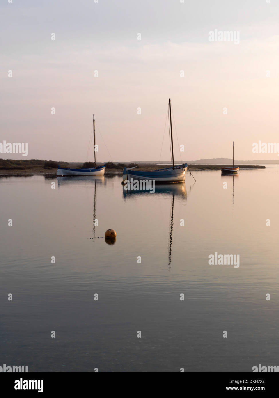Boats in the harbour at Burnham Overy Staithe, Norfolk, England, United
