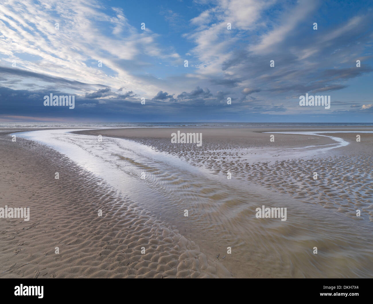 Low tide on a summer evening at Holkham Bay, Norfolk, England, United Kingdom, Europe Stock Photo