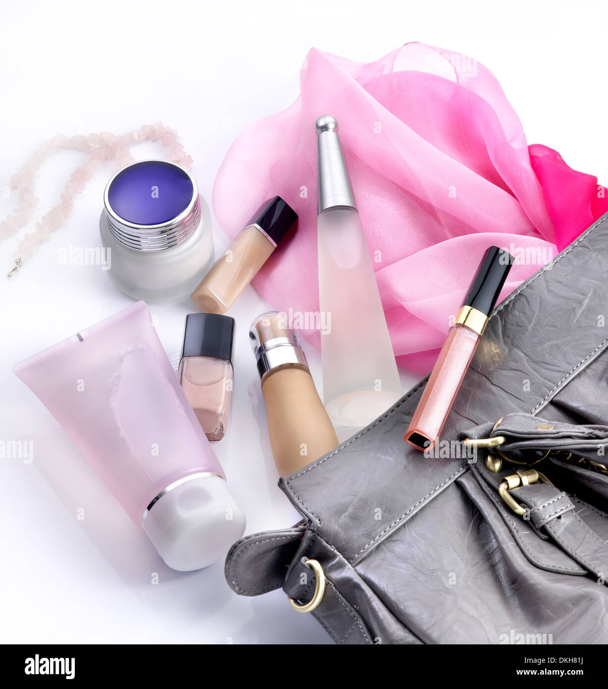 Make up and cosmetics in a woman bag Stock Photo