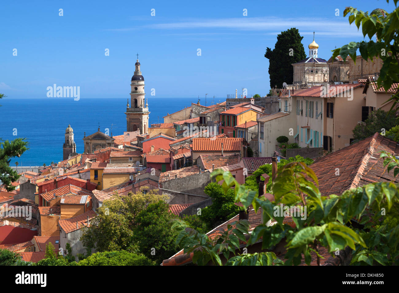 View over old town and port, Menton, Provence-Alpes-Cote d'Azur, Provence, France, Mediterranean, Europe Stock Photo