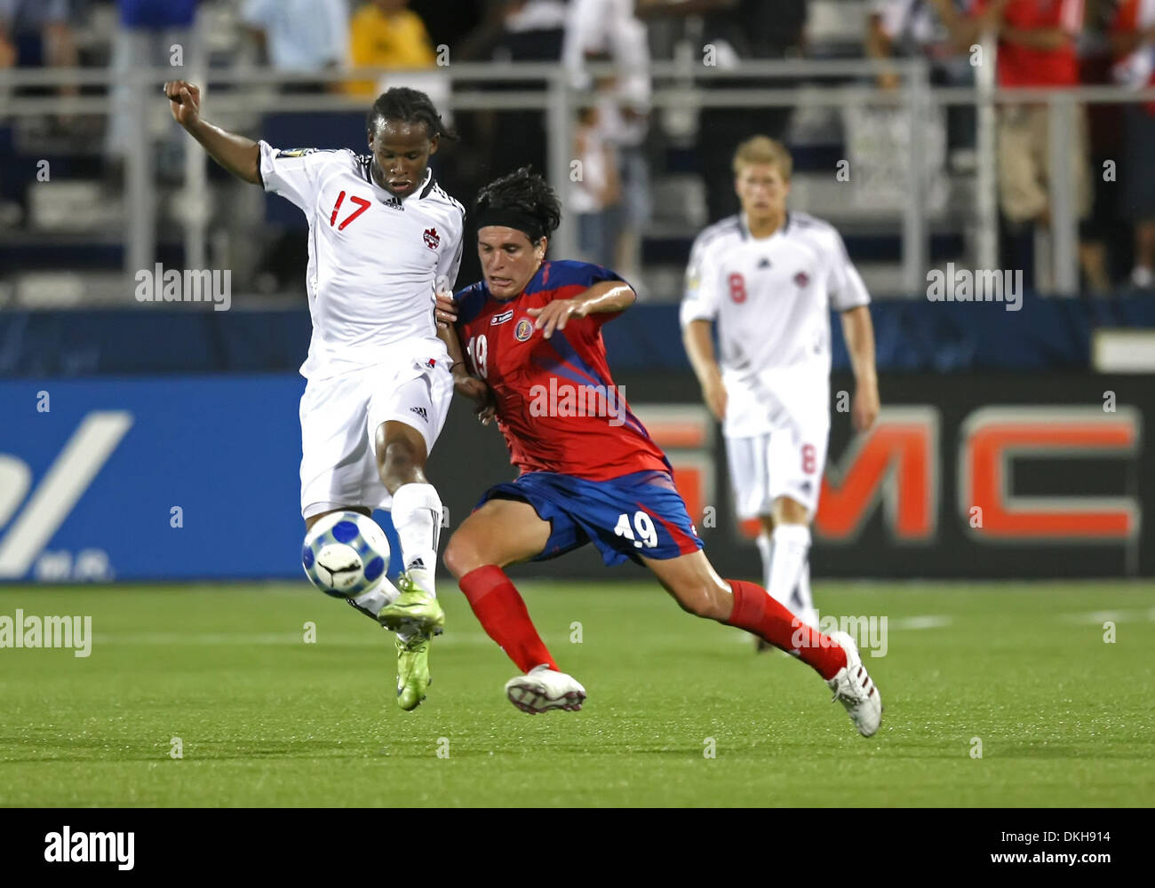 Jaime Peters (17) of Canada and Warren Granados (19) of Costa Rica fight for the ball during the opening round of the CONCACAF Gold Cup between  Canada and Costa Rica played at Florida Intl. University Stadium in Miami,FL. (Credit Image: © Don Montague/Southcreek Global/ZUMApress.com) Stock Photo