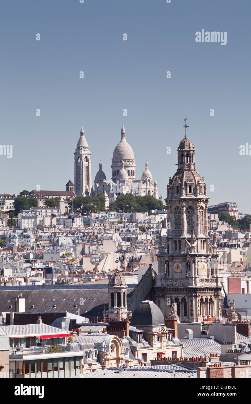 Looking over the rooftops of Paris to Sacre Coeur, Paris, France, Europe Stock Photo