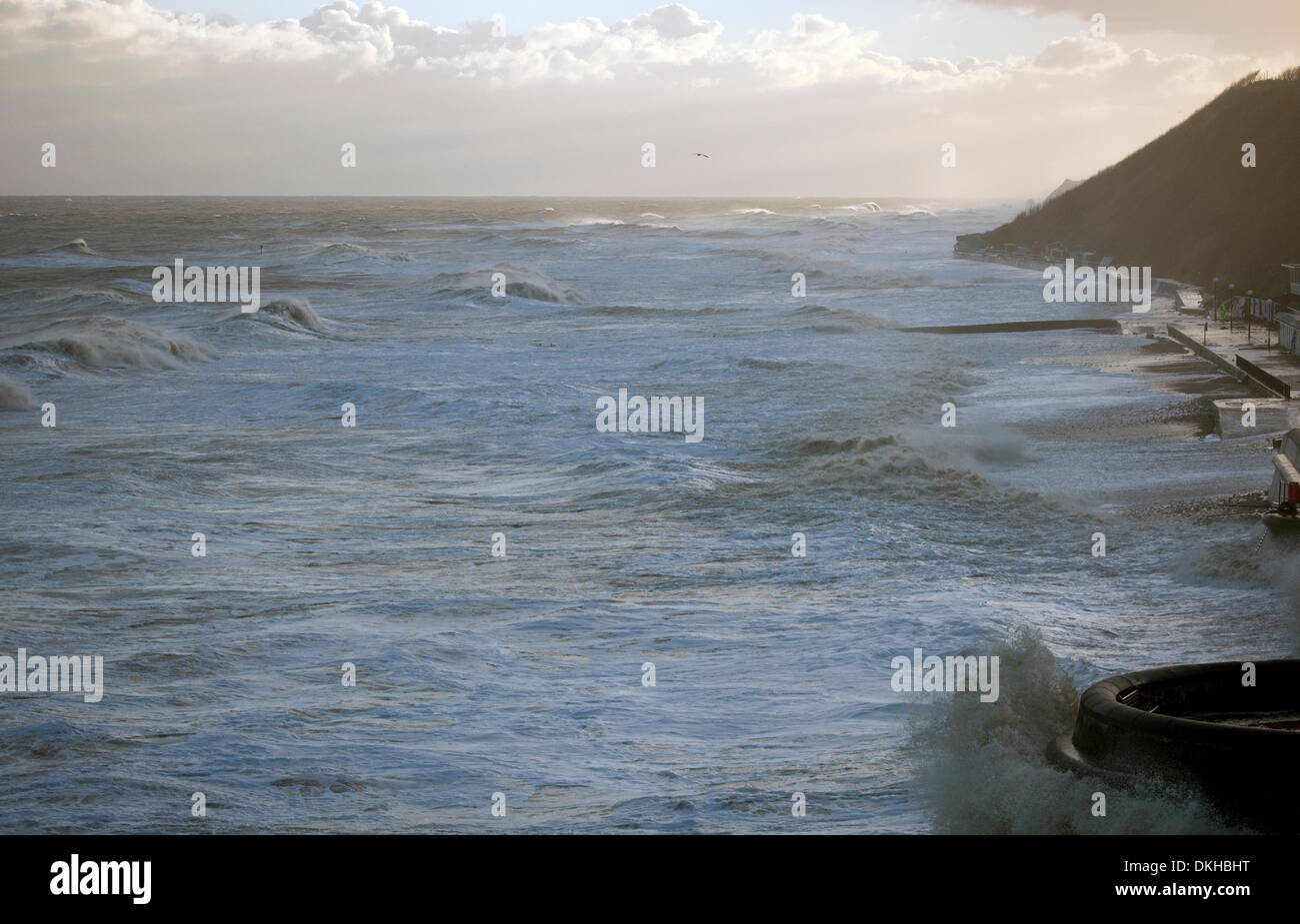 Cromer, Norfolk, UK. 6th December 2013. Panoramic view of the worst storm surge in 60 years as it makes its way along theeast coast of England, here at Cromer in Noroflk December 6th 2013 Credit:  Tim James/The Gray Gallery/Alamy Live News Stock Photo