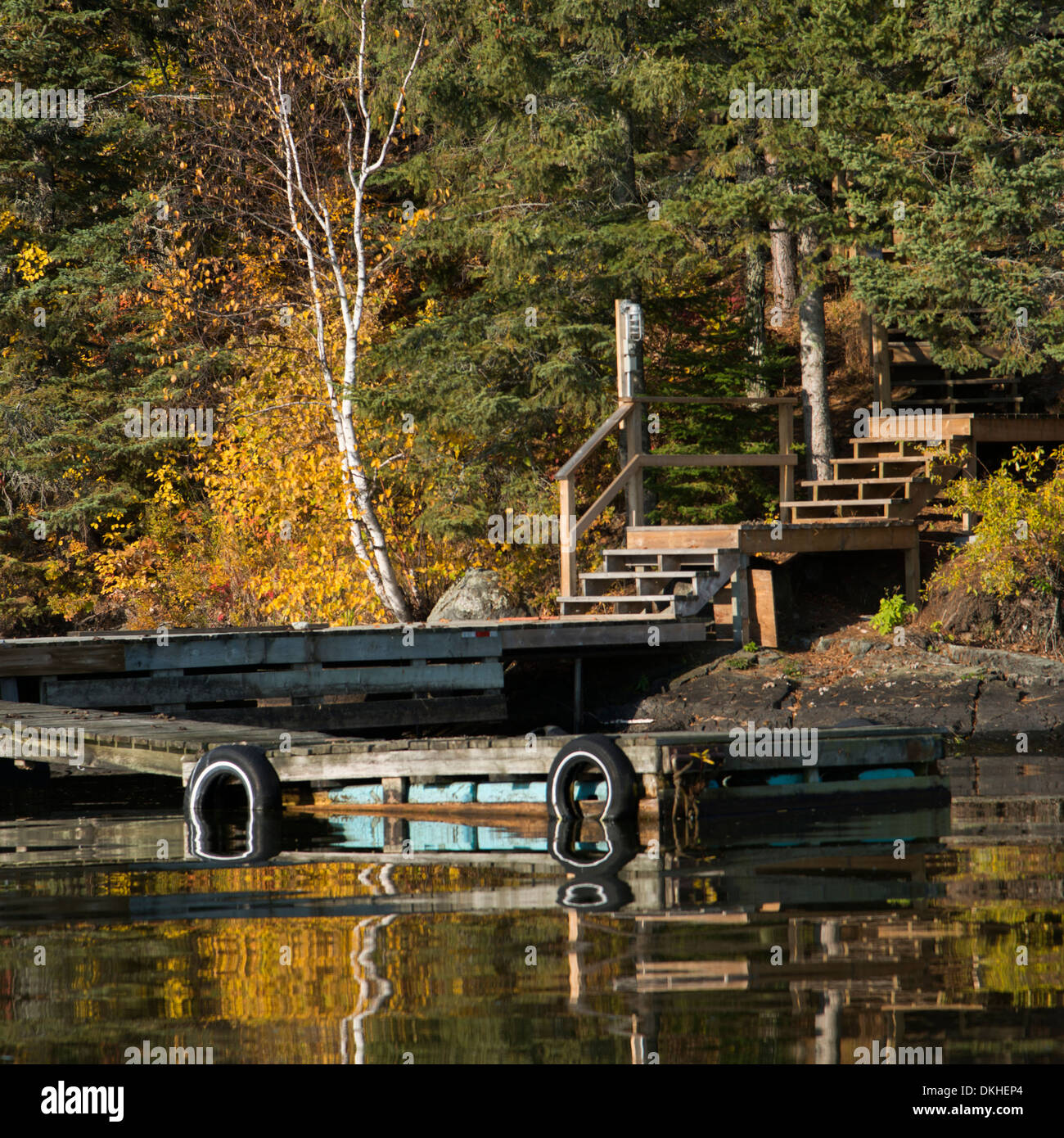 Dock at the lakeside, Kenora, Lake of The Woods, Ontario, Canada Stock Photo Alamy